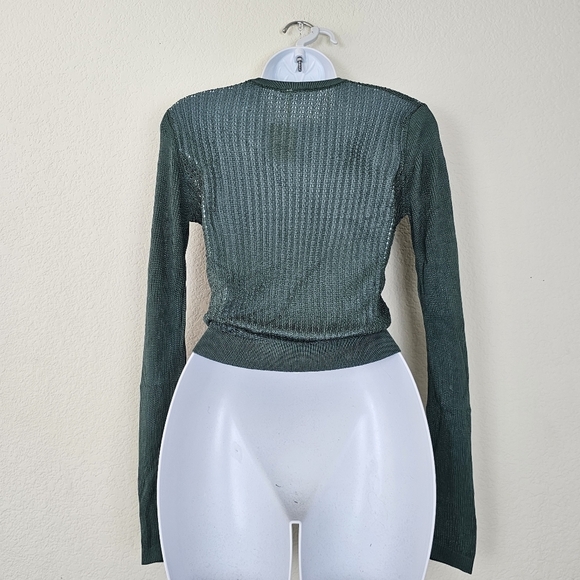 Free People H2O Crew Open Stitch Knit Long Sleeve Top Jade Green XS NWT - Picture 7 of 13